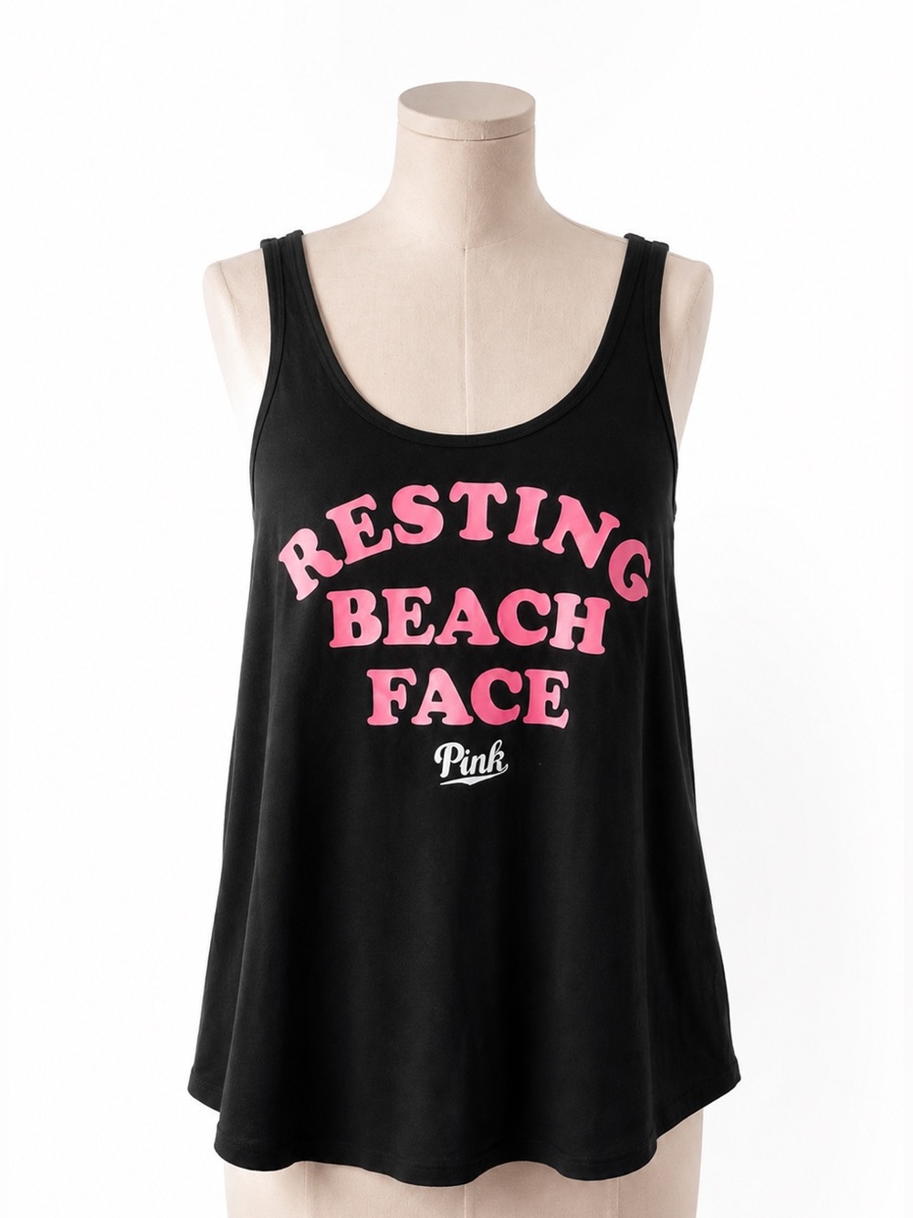 PINK VS Resting Beach Face Tank Top Small Black Graphic Soft Y2K